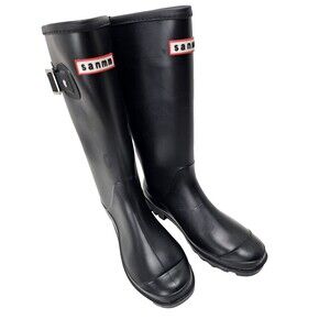 Sanmm Rain Boots Womens sz 9.5 Black Rubber Waterproof Mid Calf